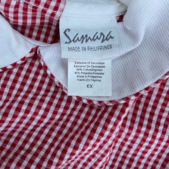 Beautiful Smocked Red and White Gingham Classic Dress with Cherries - Picture 6 of 6